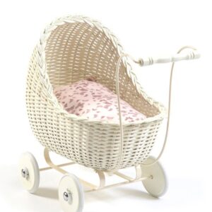 Poussette de poupée en osier naturel - blanc cassé